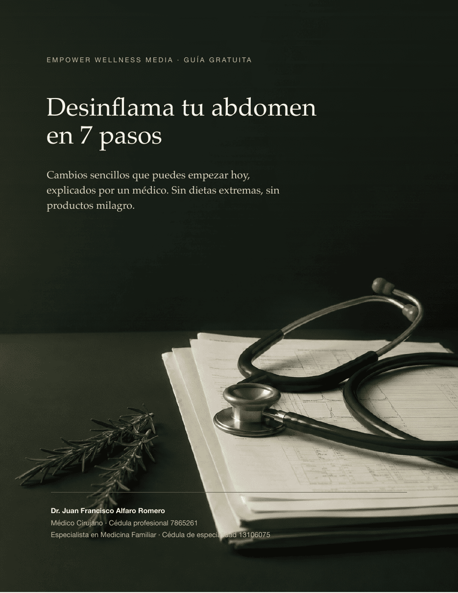 Portada de la guía Desinflama tu abdomen en 7 pasos
